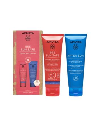 APIVITA BEACH ESSENTIALS Hydra Fresh Face Body Milk SPF50 100ml & After Sun Cool Sooth Face Body Gel-Cream 100ml.
